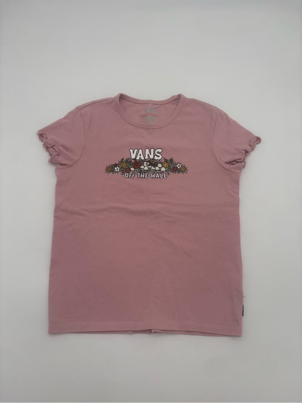 Vans Girls Pink Floral Off The Wall T-Shirt Size M 10/12